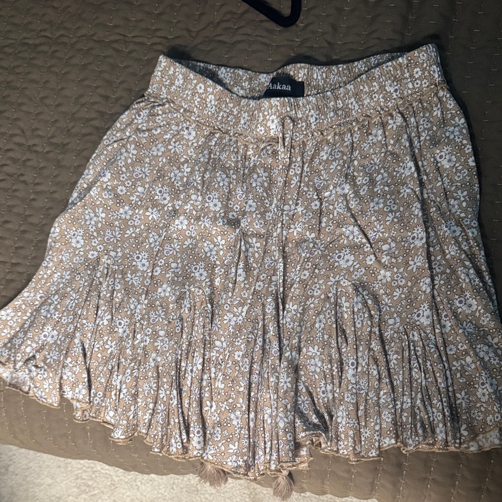 Floral Tan Skirt with Tassel Tie